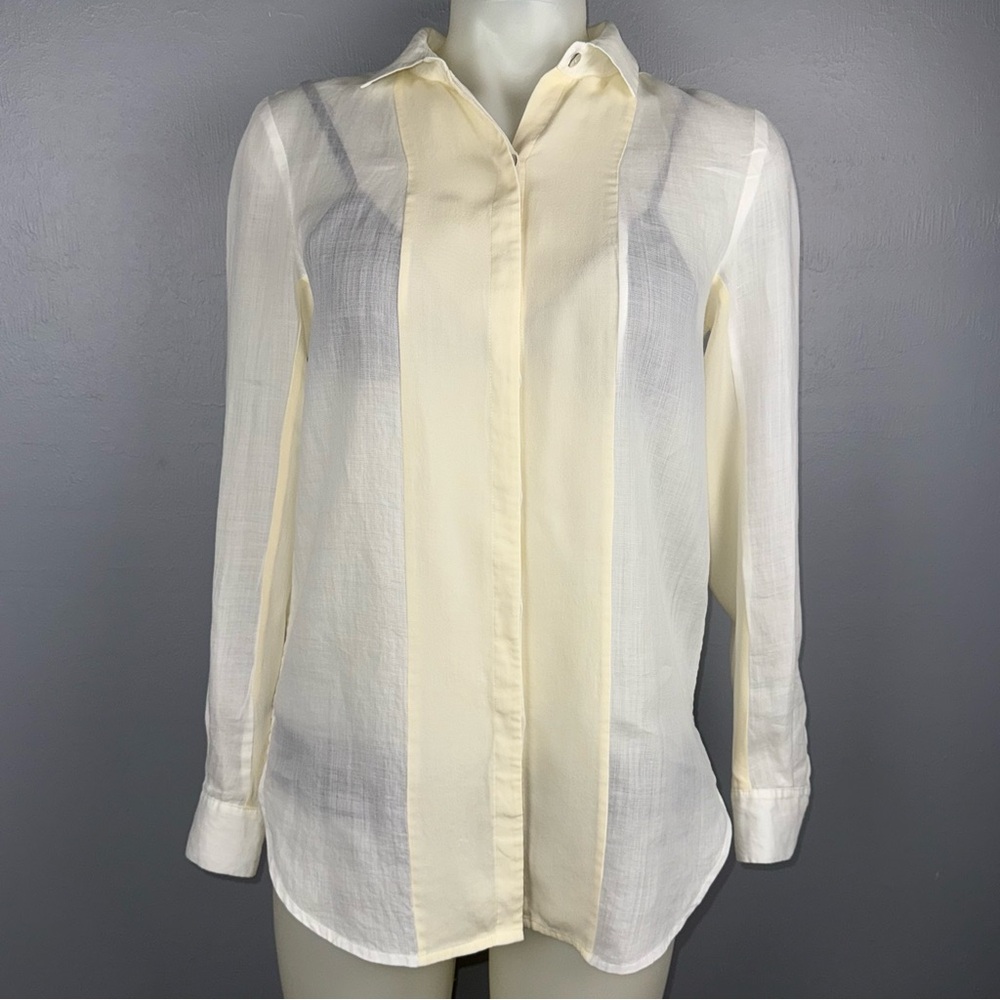 Brochu Walker Tunic Blouse Women’s Small Ivory & Cream Ramie & Silk Button Down